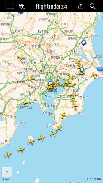 flightradar24の画面